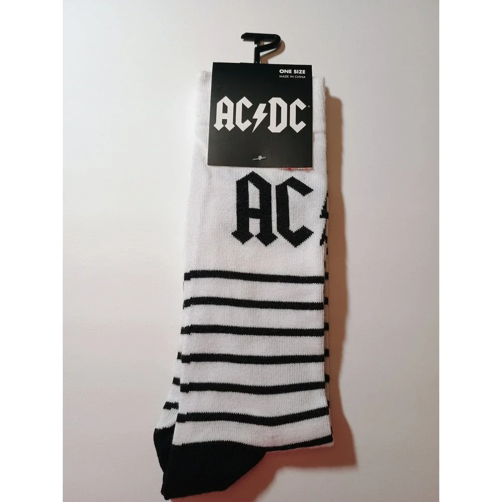 AC/DC Band Socks White‎ Black Stripes One Size Fits Most US 7-12 Official Merch
